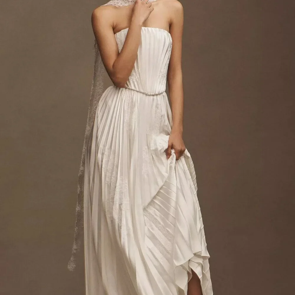 Watters Loen Plissé Charmeuse Satin A-Line Wedding Gown Size 4 - Picture 1 of 5